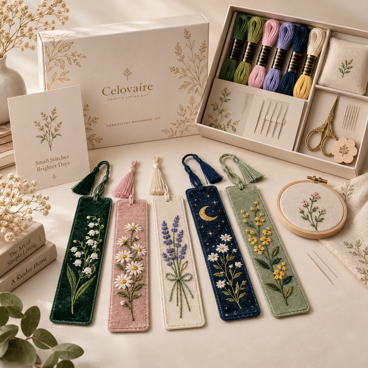 Celovaire Embroidered Botanical Bookmark Set